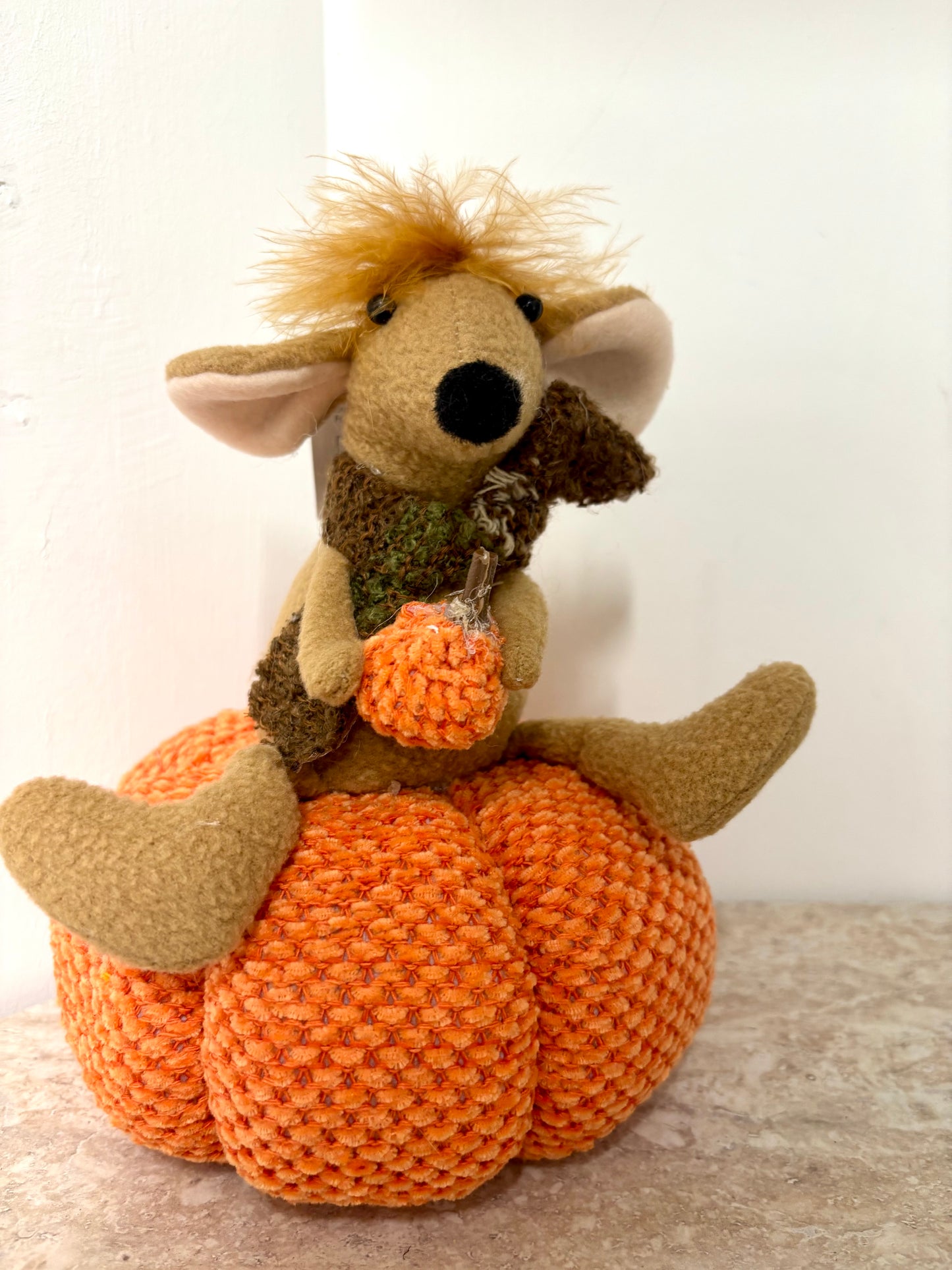 Knitted pumpkin with mouse