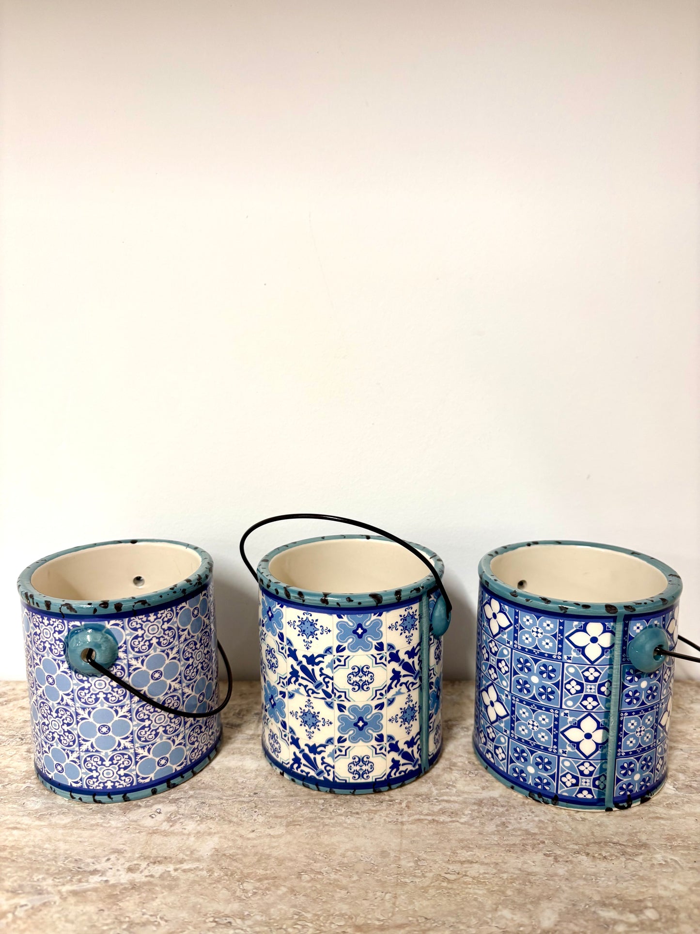 Blue ceramic bucket pots