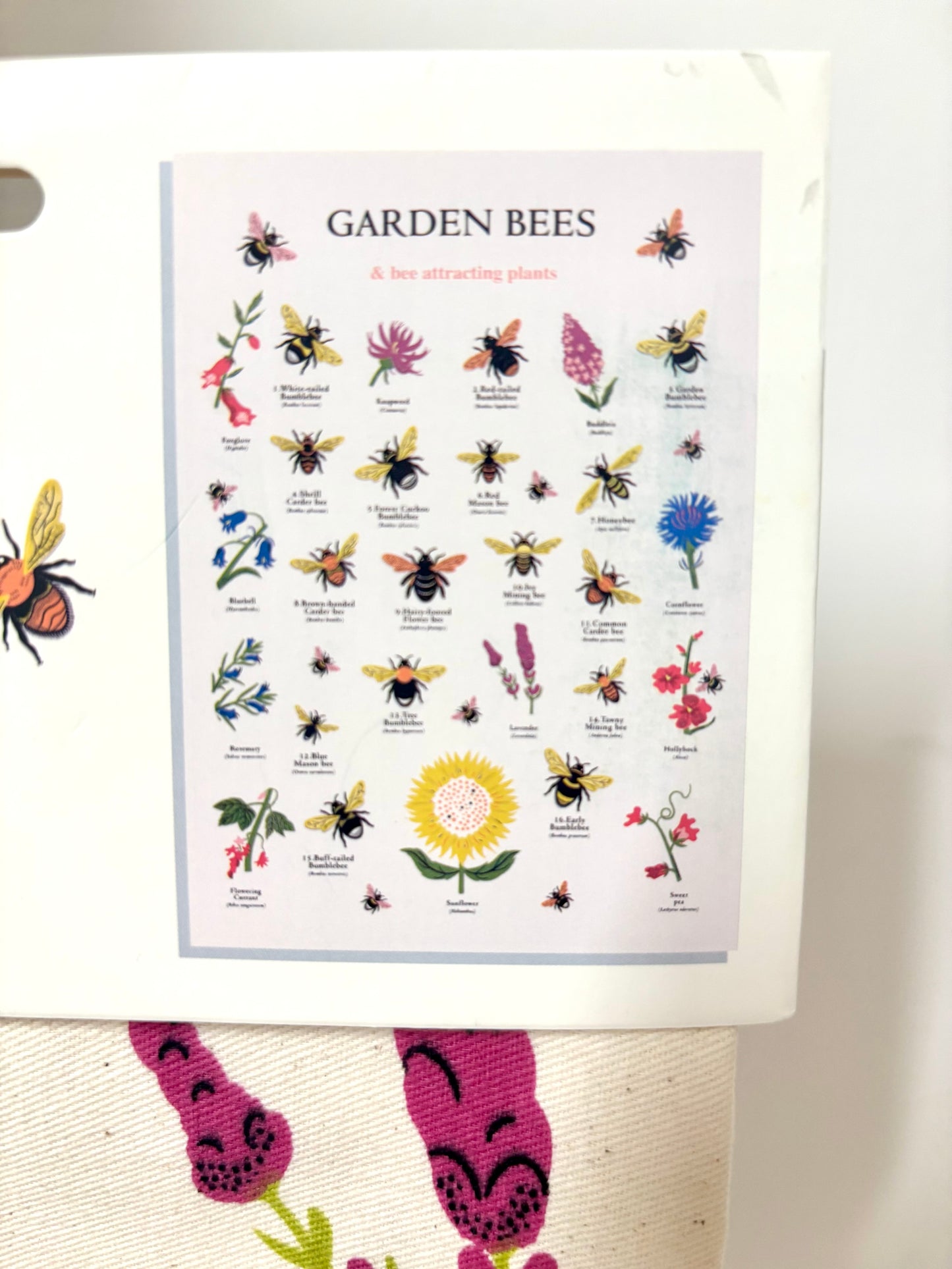 Garden Bees tea towel