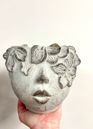 Lady concrete head pot