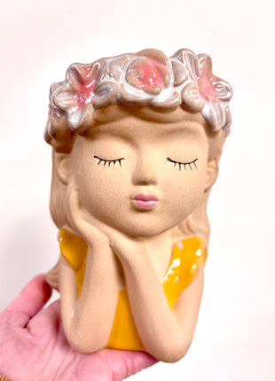 Boho Girl yellow planter