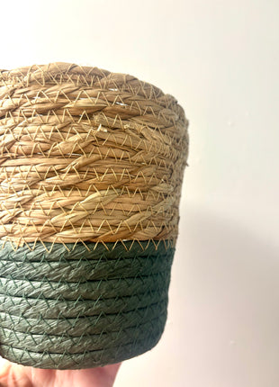Basket/Pot natural & green 14cm