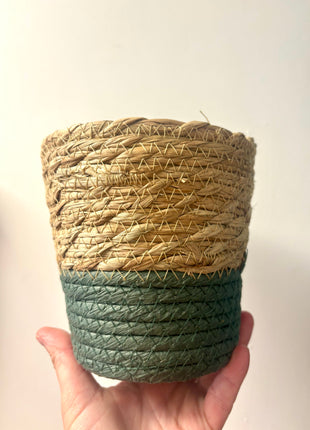 Basket/Pot natural & green 14cm