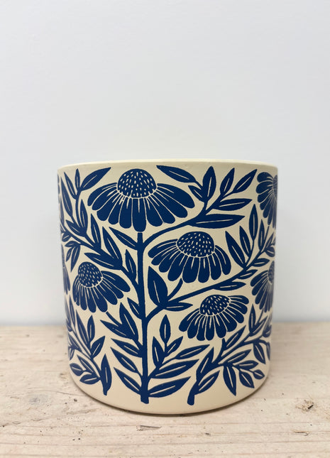 Blue floral 12cm plant pot