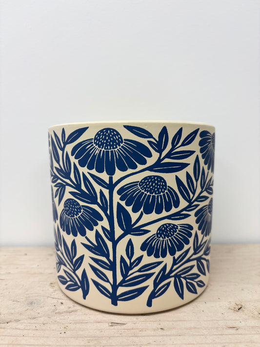 Blue floral 12cm plant pot