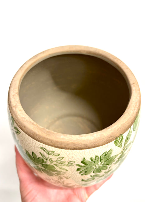 Green floral plant pot