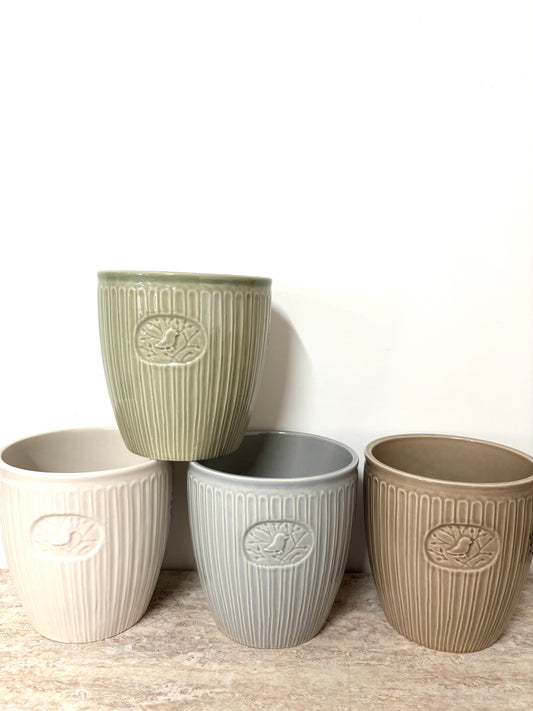 Bird embossed plant pot