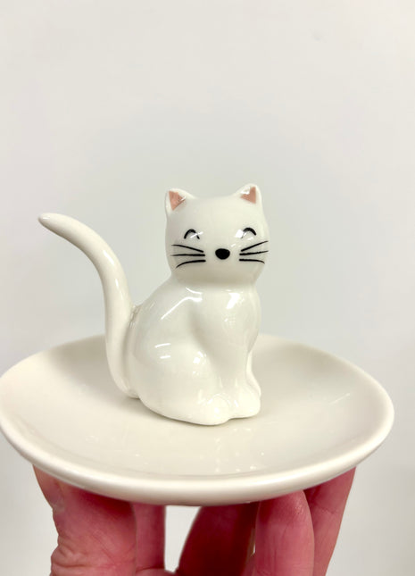 White cat trinket dish