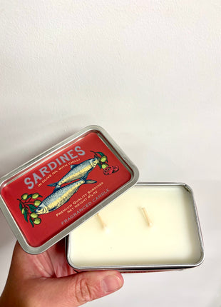 Sardines candle in a tin