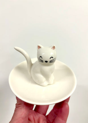 White cat trinket dish