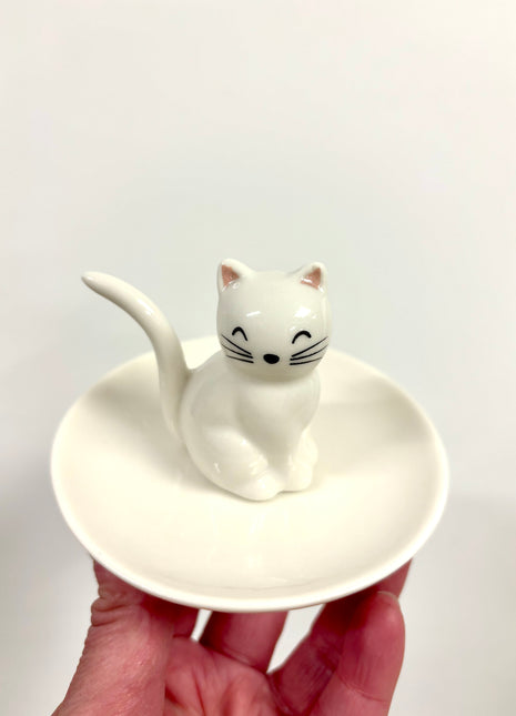 White cat trinket dish