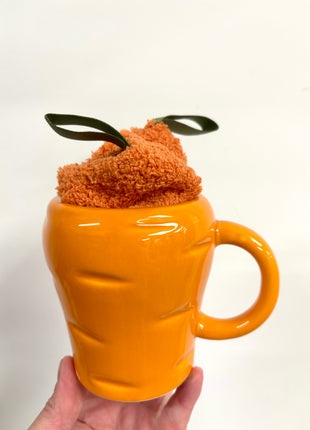 Carrot shaped mug with socks