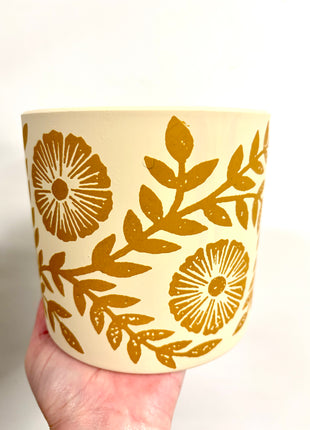 Yellow floral plant pot