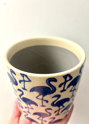 Blue flamingo pot