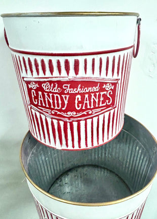 Candy cane metal bucket set