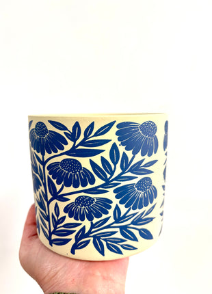 Blue floral 12cm plant pot