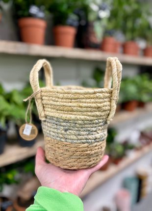 3 colour wicker pot