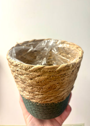 Basket/Pot natural & green 14cm