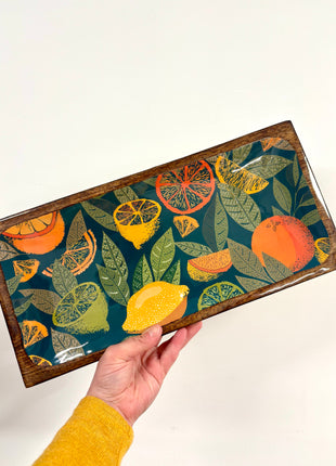 Citrus enamelled tray dark