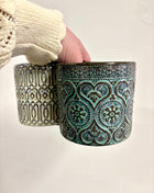 Blue patterned pots