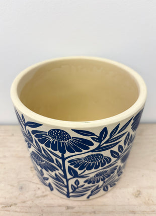 Blue floral 12cm plant pot