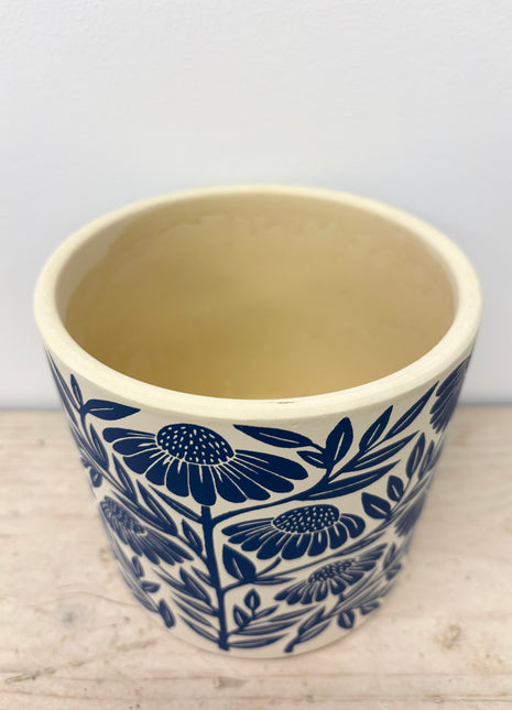 Blue floral 12cm plant pot
