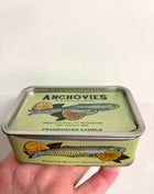 Anchovies candle in a tin