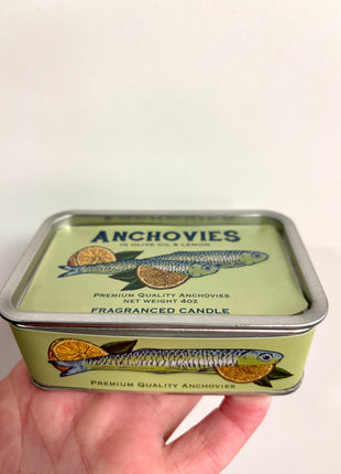 Anchovies candle in a tin