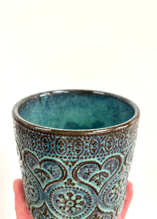 Blue patterned pots