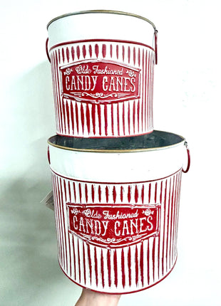 Candy cane metal bucket set