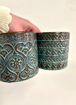 Blue patterned pots
