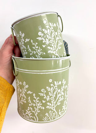 Green tin planters