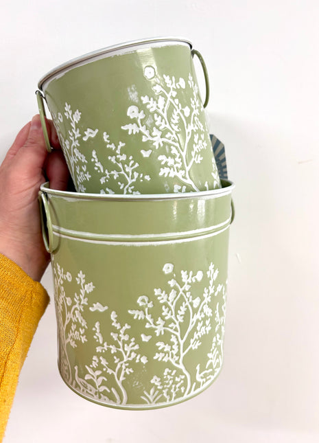 Green tin planters