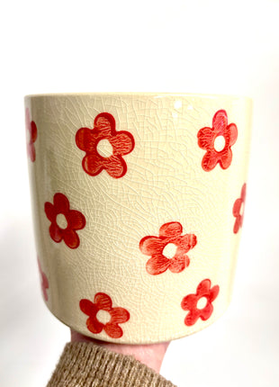 Red floral set of 3 pots