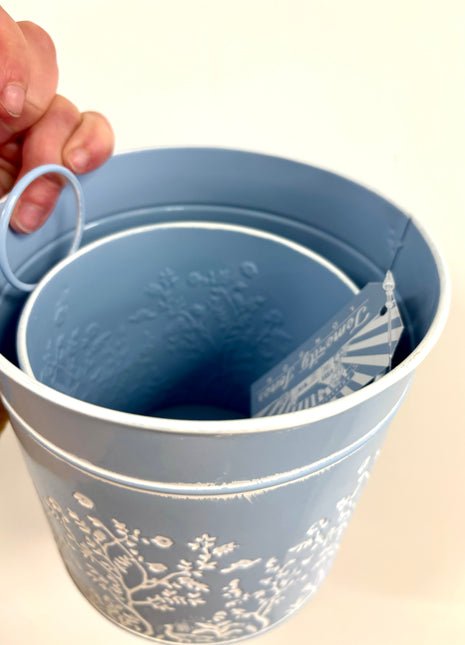 Blue tin planters