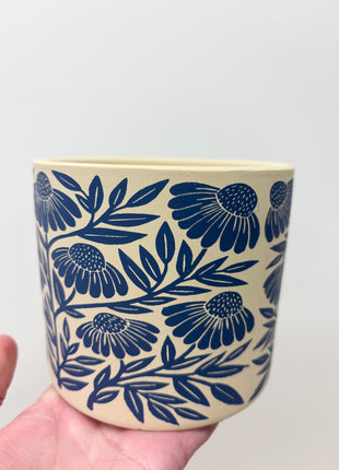 Blue floral 10cm plant pot