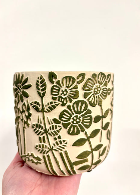 Green flower 3D pot
