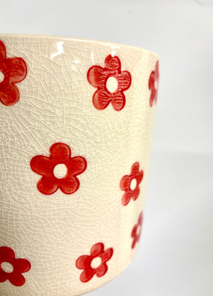 Red floral set of 3 pots