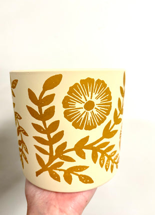 Yellow floral plant pot