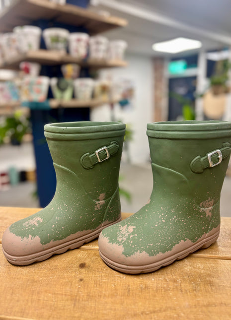 Green wellies cement boots