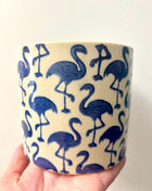 Blue flamingo pot