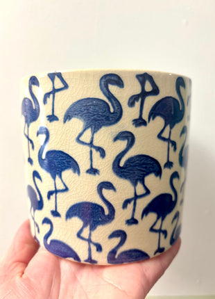 Blue flamingo pot