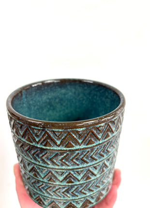 Blue patterned pots
