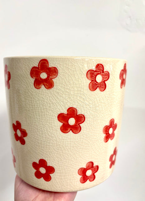 Red floral set of 3 pots