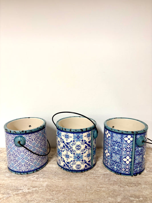 Blue ceramic bucket pots