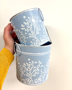 Blue tin planters