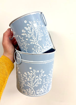 Blue tin planters
