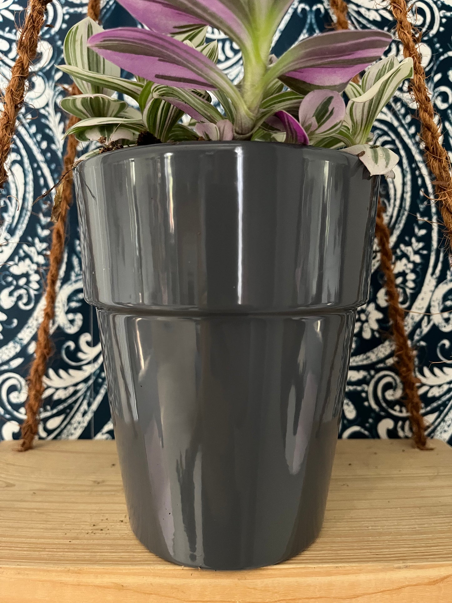 Deep Grey Rimmed Pot